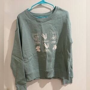 Pact Women's Organic Cotton Crewneck Sweatshirt Green Herb Graphic, Size M NEW